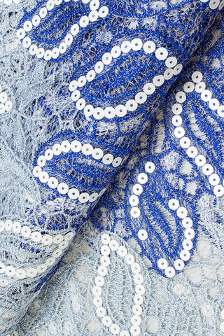 GPR086-RBL - Sequined Guipure Lace - Royal Blue & Ice