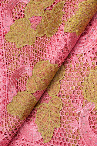 GPR088-PNK - Guipure Lace - Pink & Gold