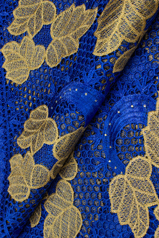 GPR088-RBL - Guipure Lace - Royal Blue & Gold