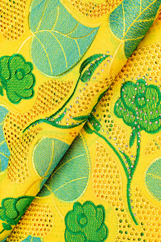 IRE584-YEL - Voile Lace - Yellow & Forest Green