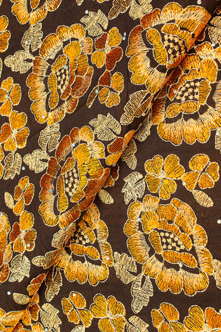 IRE585-CHB - Voile Lace - Chocolate Brown & Orange