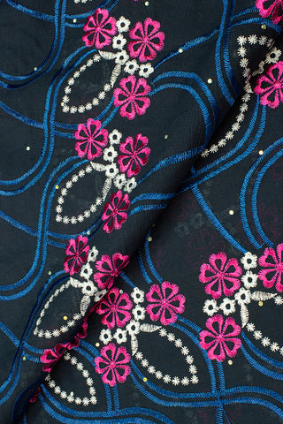 IRE590-NVB - Voile Lace - Navy Blue & Fuchsia Pink