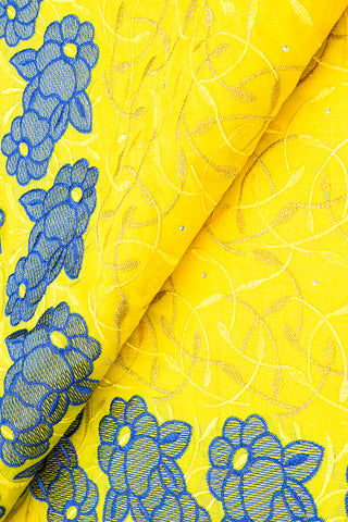 IRE594-YEL - Voile Lace - Yellow, Royal Blue & Gold