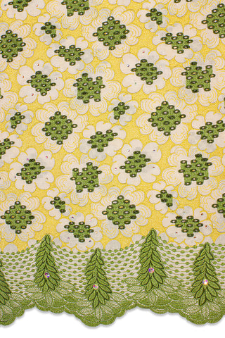PSL047-CFG - Premier Swiss Voile Lace - Cream, Gold & Forest Green