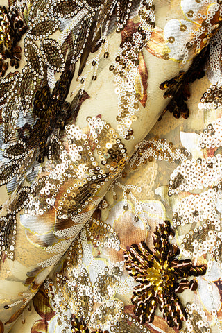 SQL068-GLD - Sequined Metallic Net Lace - Gold & Metallic Gold, Silver