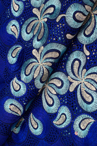 IRE598-RTG - Voile Lace - Royal Blue, Turquoise & Gold