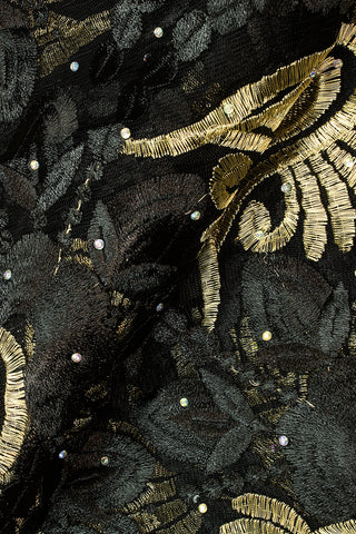 LFR234-BLK - Big French Lace with Guipure Border - Black & Gold