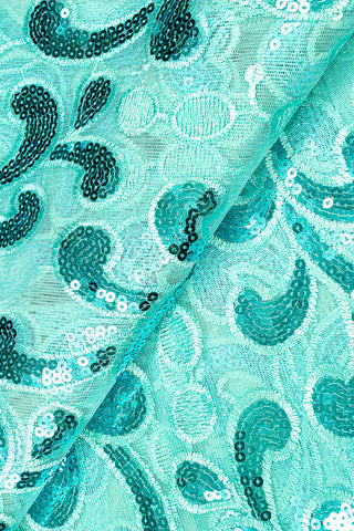 SQL052-MNT - Sequined French Lace - Mint Green
