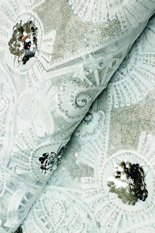 SQL053-WSL - Sequined French Lace - White & Silver