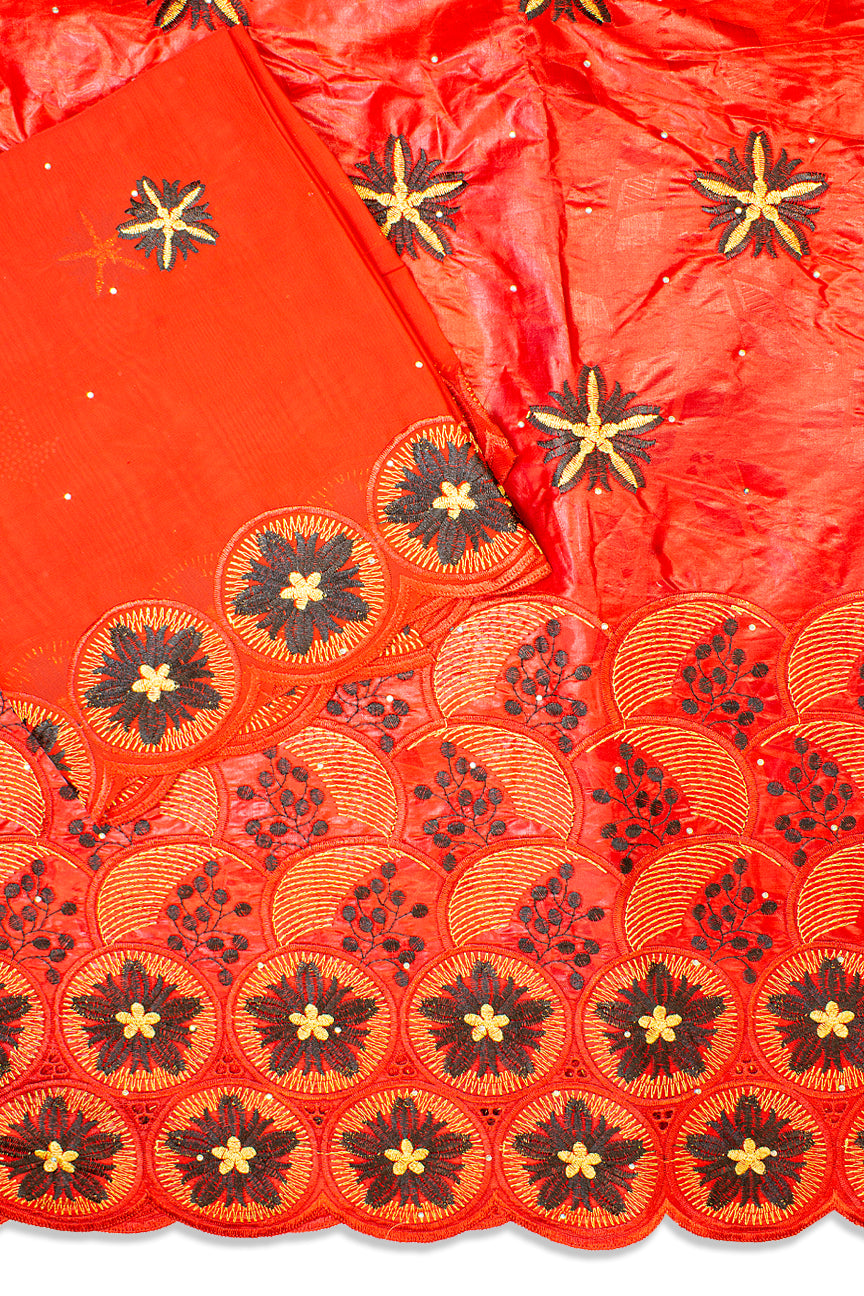 BRL008-RED - [2pc Set] 5 Yards Brocade Lace + 2 Yards Net Fabric - Red