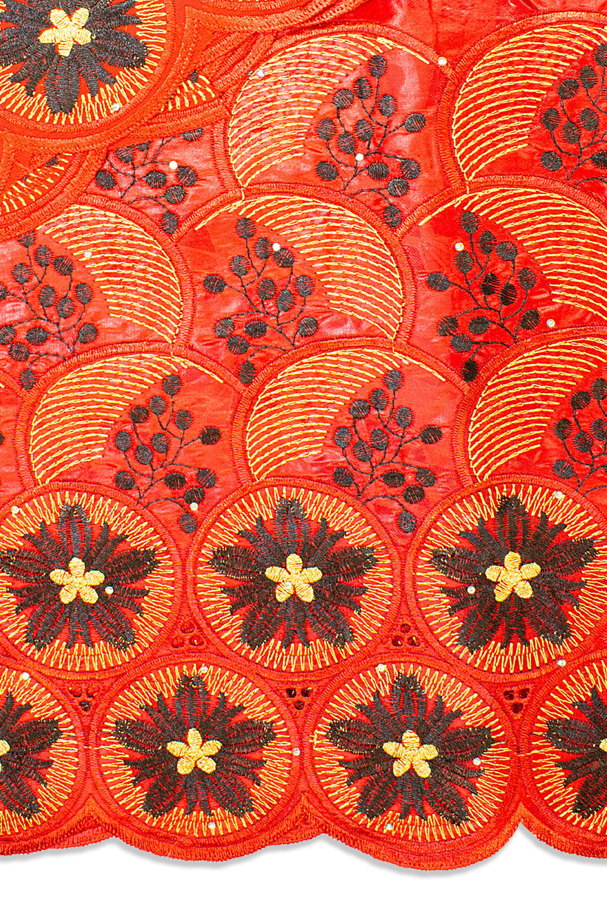 BRL008-RED - [2pc Set] 5 Yards Brocade Lace + 2 Yards Net Fabric - Red