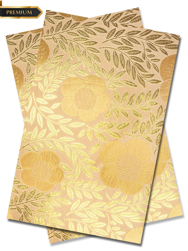 DGI011-CRM - Premium Damask Gele & Ipele (2pc set) - Cream & Gold