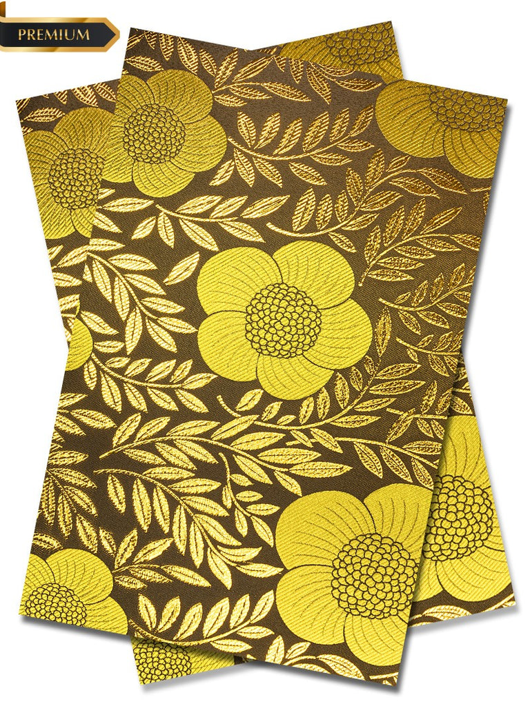 DGI011-KBG - Premium Damask Gele & Ipele (2pc set) - Black, Bright Gold & Antique Gold