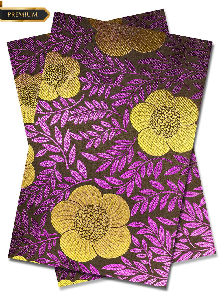 DGI011-KFP - Premium Damask Gele & Ipele (2pc set) - Black, Fuchsia & Antique Gold