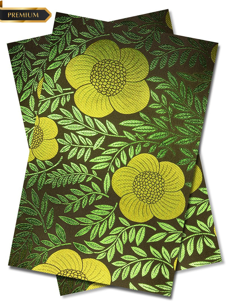 DGI011-KGR - Premium Damask Gele & Ipele (2pc set) - Black, Green & Antique Gold