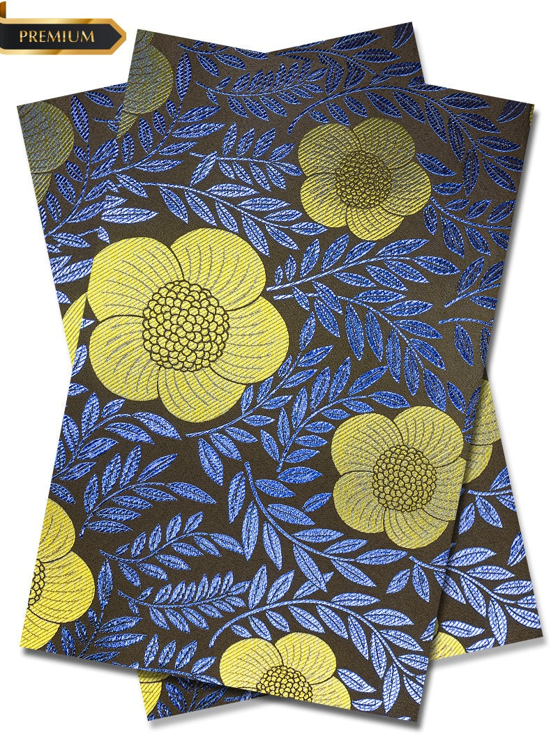 DGI011-KRB - Premium Damask Gele & Ipele (2pc set) - Black, Royal Blue & Antique Gold