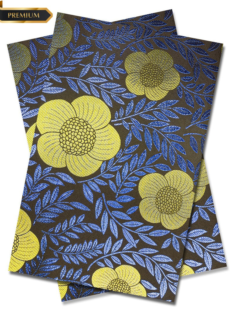 DGI011-KRB - Premium Damask Gele & Ipele (2pc set) - Black, Royal Blue & Antique Gold