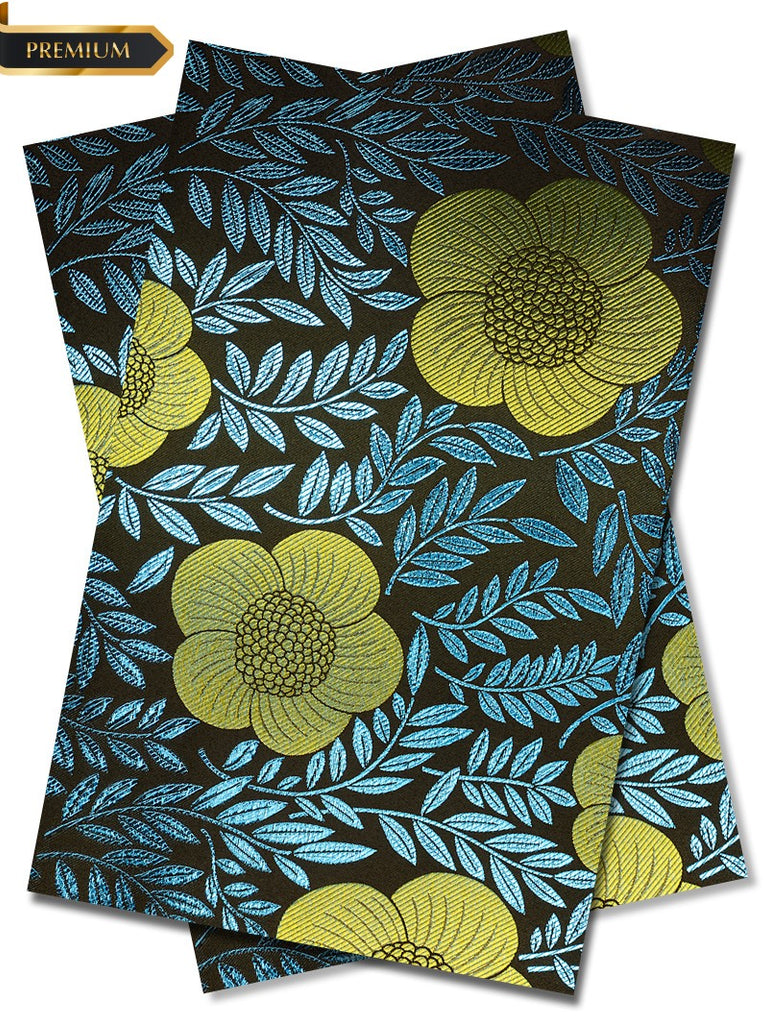 DGI011-KTQ - Premium Damask Gele & Ipele (2pc set) - Black, Turquoise Blue & Antique Gold