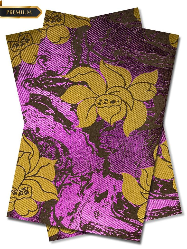 DGI012-KFP - Premium Damask Gele & Ipele (2pc set) - Black, Fuchsia & Antique Gold