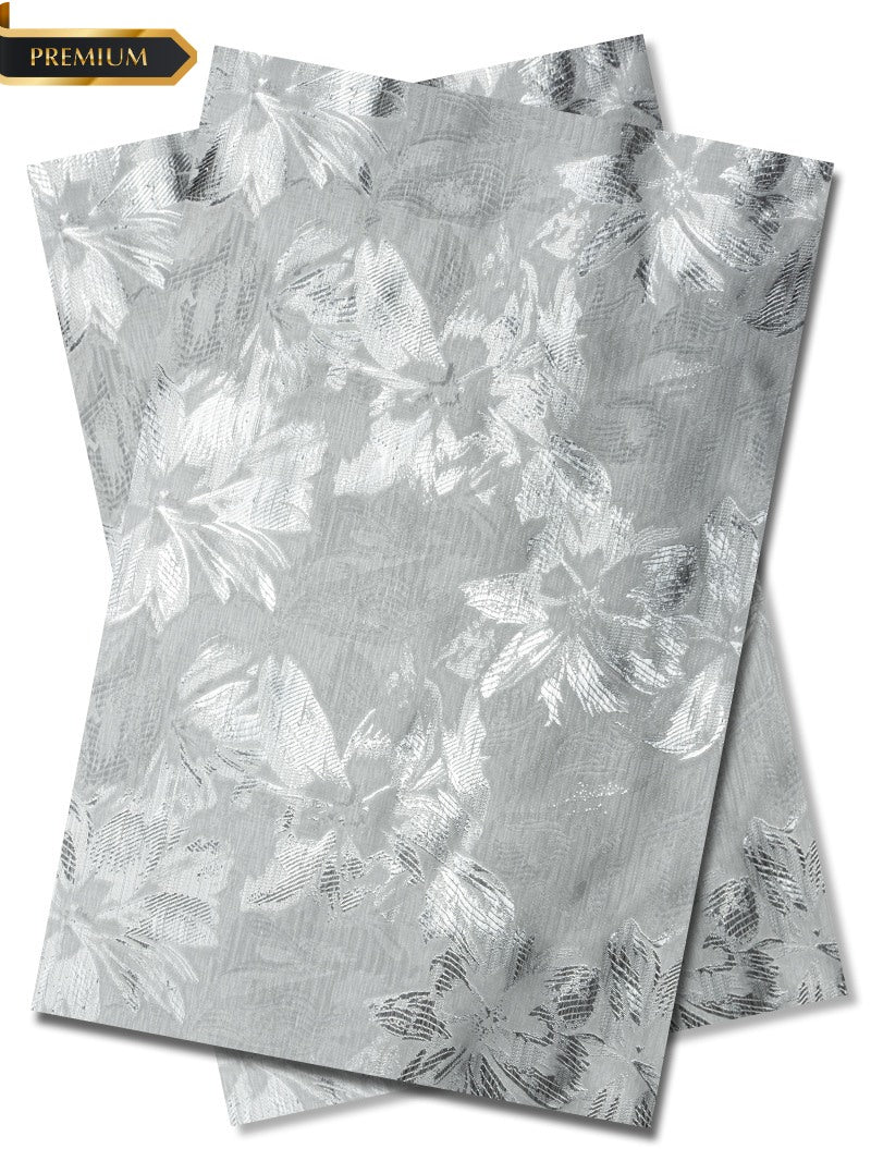 DGI014-WSL - Premium Damask Gele & Ipele (2pc set) - White & Silver