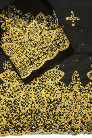 GBL021-BLK - 2pc set, Hand Cut George Lace & Blouse Net Fabric - Black & Gold