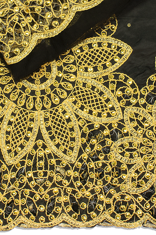 GBL021-BLK - 2pc set, Hand Cut George Lace & Blouse Net Fabric - Black & Gold