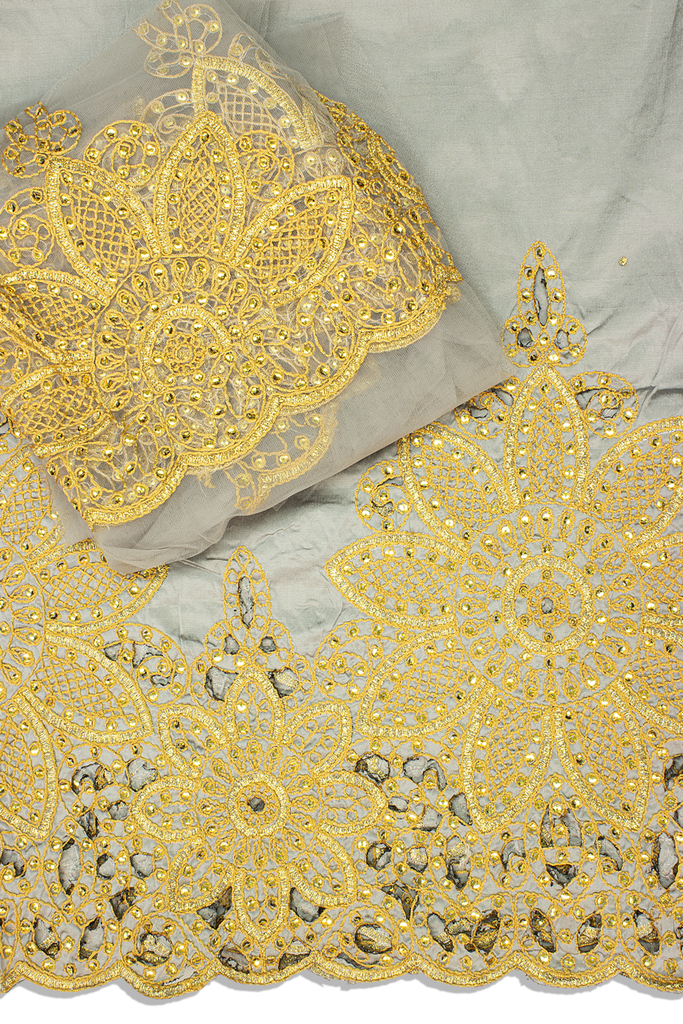 GBL021-GRY - 2pc set, Hand Cut George Lace & Blouse Net Fabric - Grey