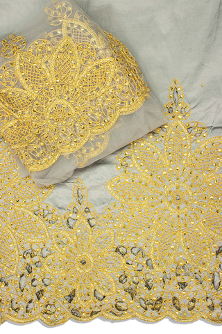 GBL021-GRY - 2pc set, Hand Cut George Lace & Blouse Net Fabric - Grey