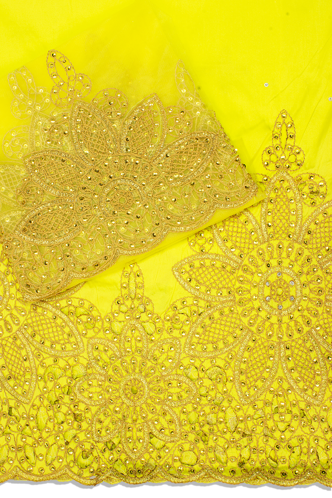 GBL021-LEM - 2pc set, Hand Cut George Lace & Blouse Net Fabric - Lemon