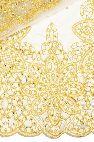 GBL021-WGD - 2pc set, Hand Cut George Lace & Blouse Net Fabric - White & Gold