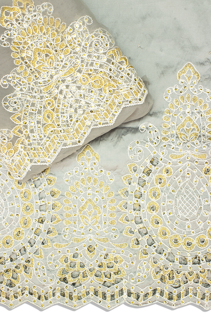 GBL022-GRY - 2pc set, Hand Cut George Lace & Blouse Net Fabric - Grey