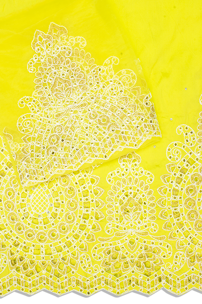 GBL022-LEM - 2pc set, Hand Cut George Lace & Blouse Net Fabric - Lemon