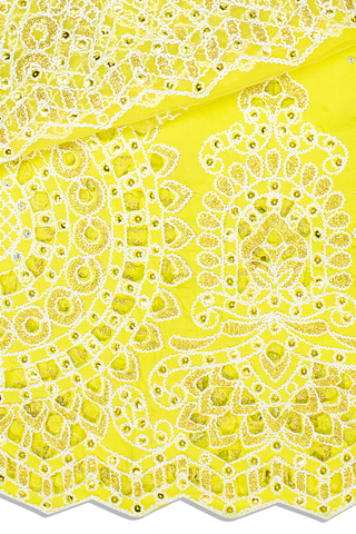 GBL022-LEM - 2pc set, Hand Cut George Lace & Blouse Net Fabric - Lemon