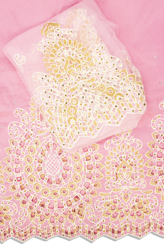 GBL022-PNK - 2pc set, Hand Cut George Lace & Blouse Net Fabric - Pink