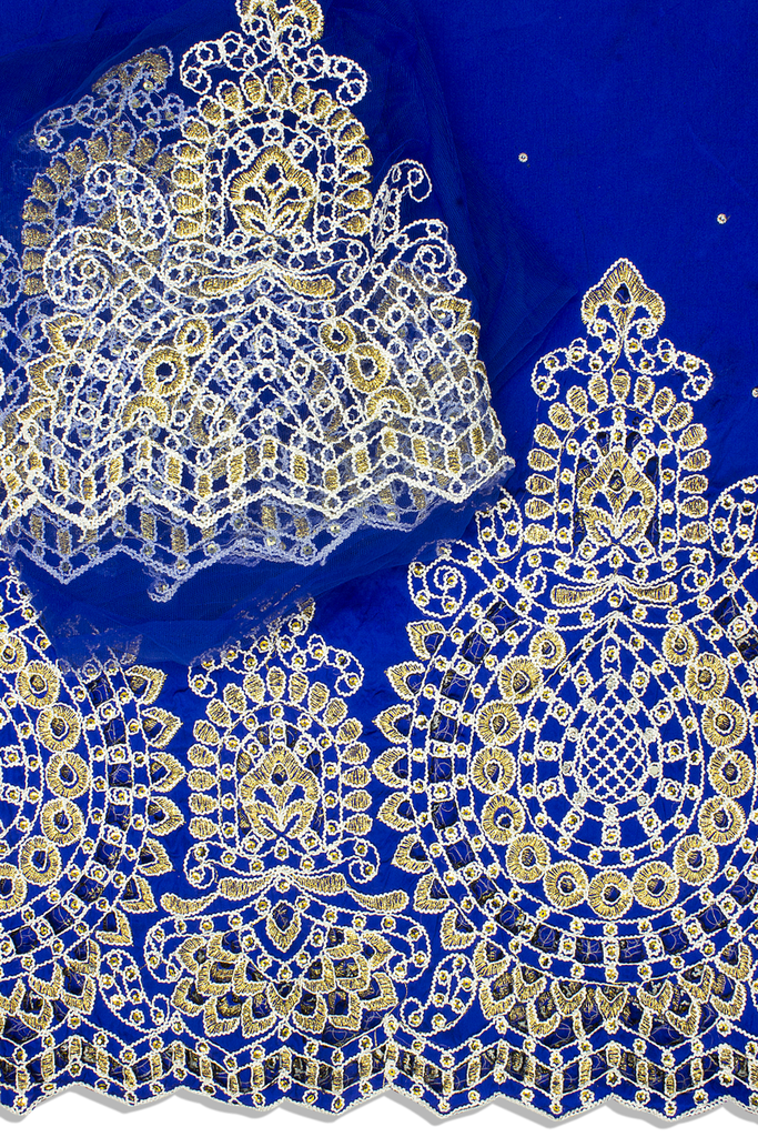 GBL022-RBL - 2pc set, Hand Cut George Lace & Blouse Net Fabric - Royal Blue