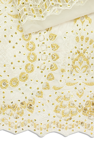 GBL022-WGD - 2pc set, Hand Cut George Lace & Blouse Net Fabric - White & Gold