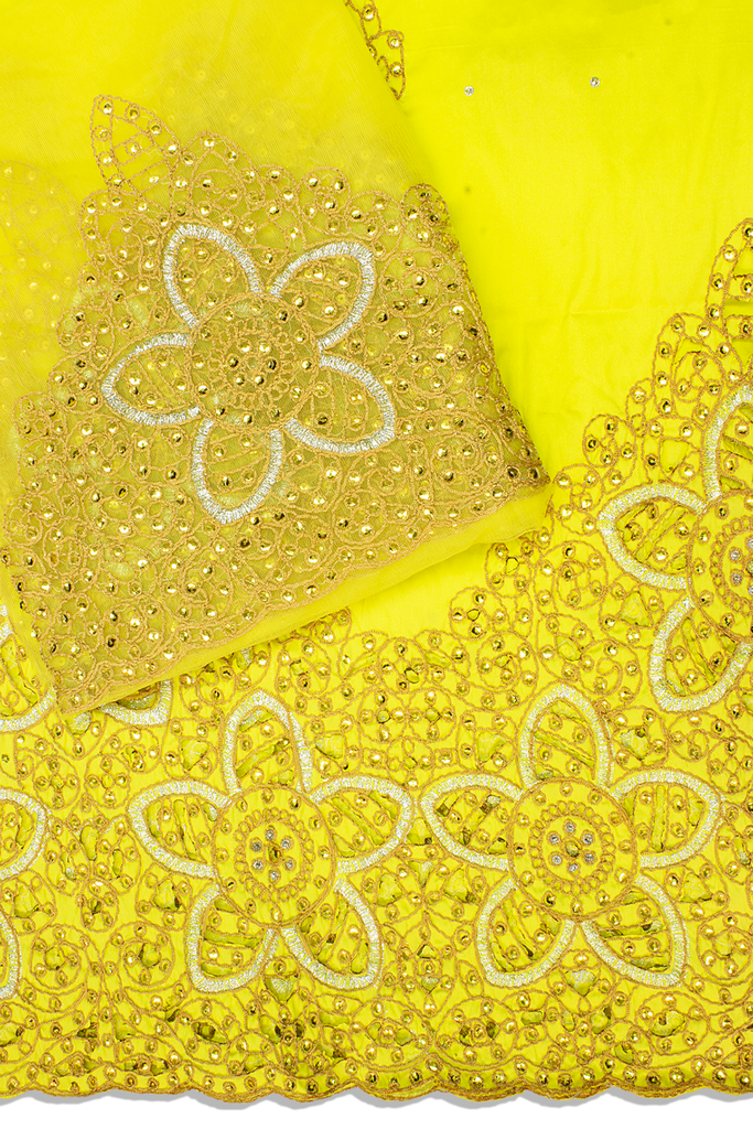 GBL023-LEM - 2pc set, Hand Cut George Lace & Blouse Net Fabric - Lemon