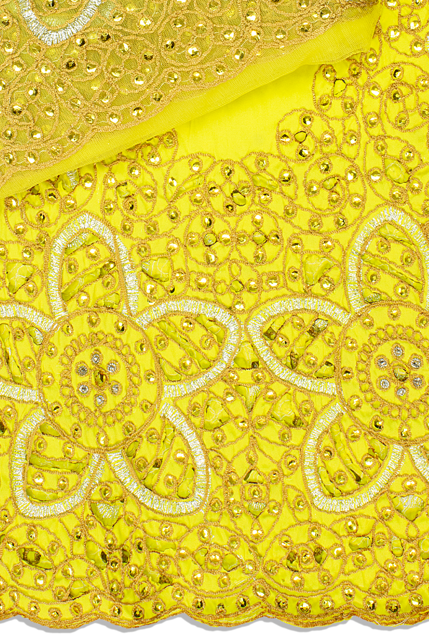 GBL023-LEM - 2pc set, Hand Cut George Lace & Blouse Net Fabric - Lemon