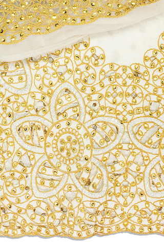 GBL023-WGD - 2pc set, Hand Cut George Lace & Blouse Net Fabric - White & Gold