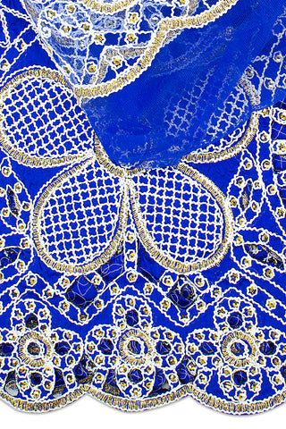 GBL024-RBL - 2pc set, Hand Cut George Lace & Blouse Net Fabric - Royal Blue
