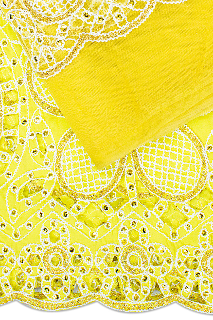 GBL024-YEL - 2pc set, Hand Cut George Lace & Blouse Net Fabric - Yellow