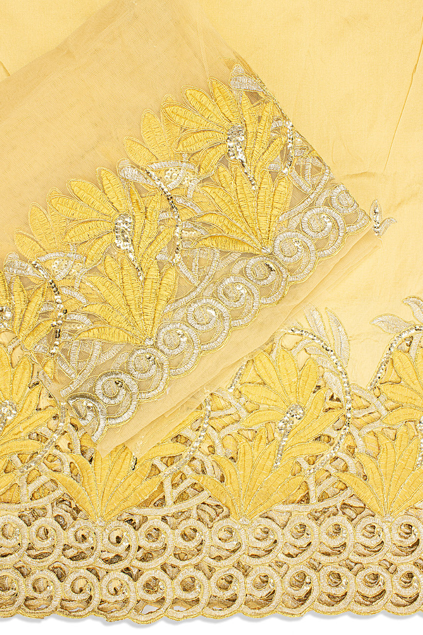 GBL025-CHG - 2pc set, Hand Cut George Lace & Blouse Net Fabric - Champagne Gold