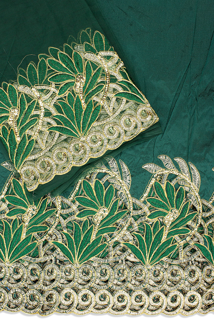 GBL025-EMG - 2pc set, Hand Cut George Lace & Blouse Net Fabric - Emerald Green