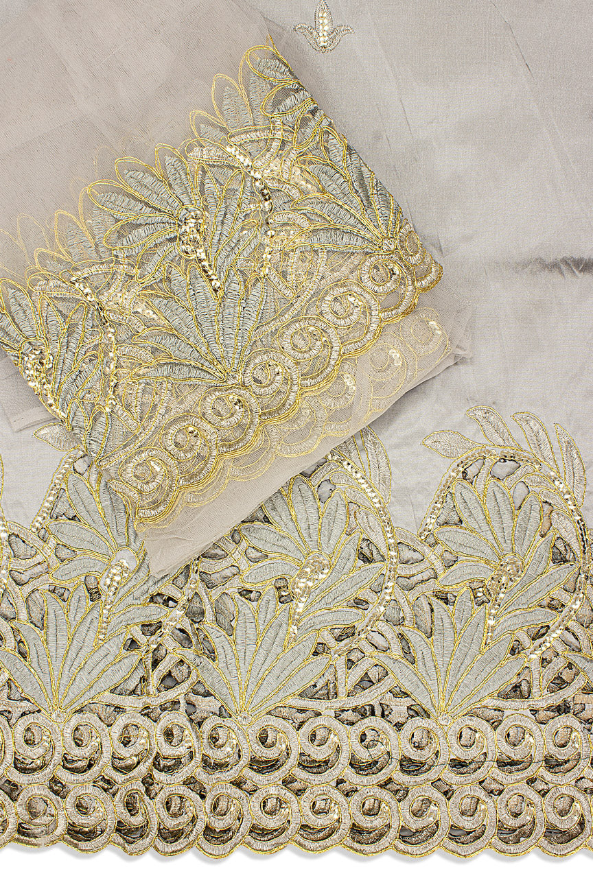GBL025-GRY - 2pc set, Hand Cut George Lace & Blouse Net Fabric - Grey