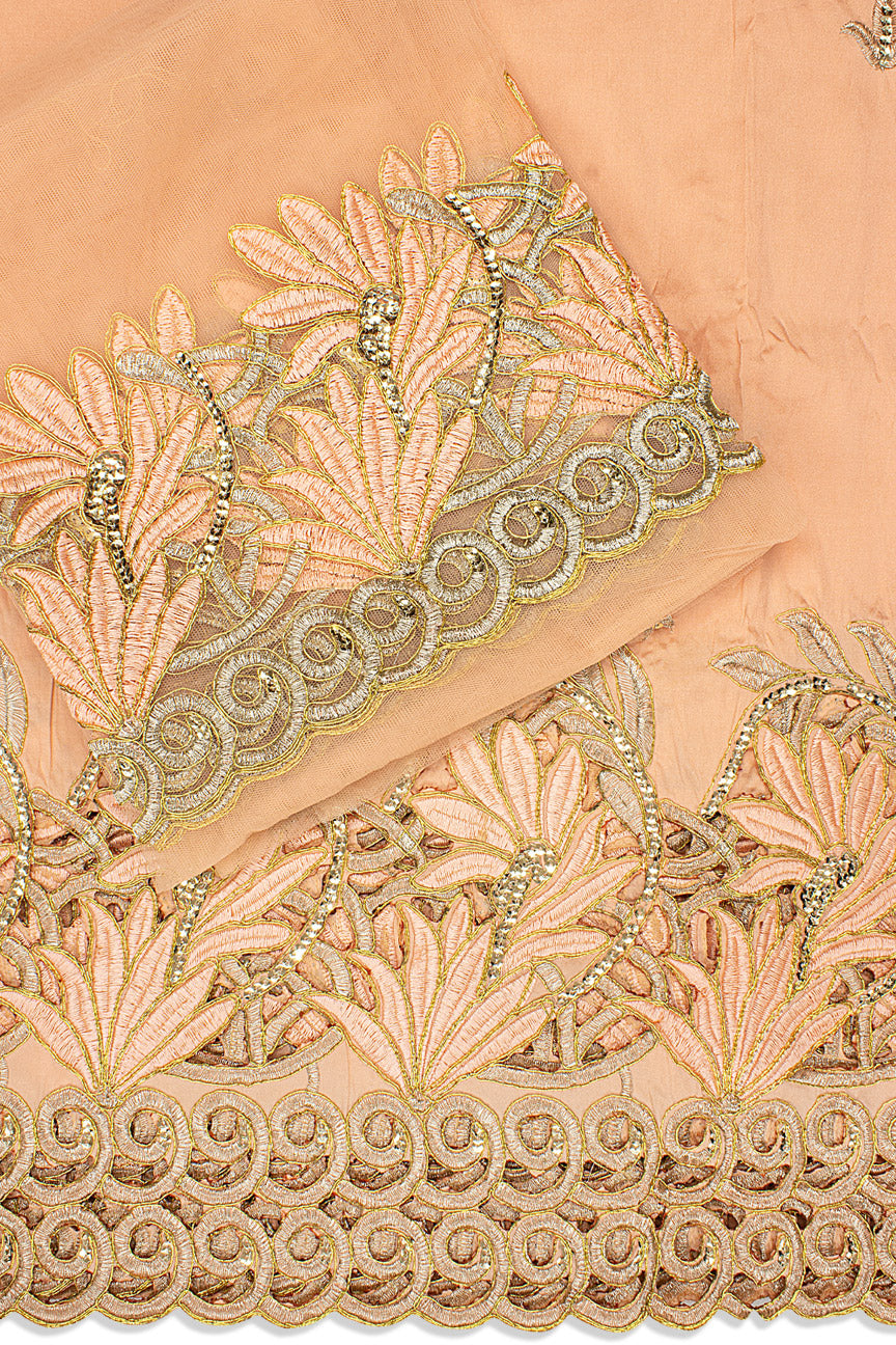 GBL025-PCH - 2pc set, Hand Cut George Lace & Blouse Net Fabric - Peach