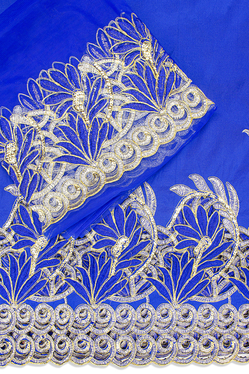 GBL025-RBL - 2pc set, Hand Cut George Lace & Blouse Net Fabric - Royal Blue