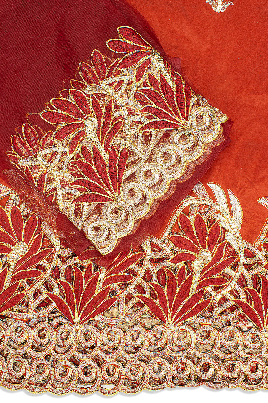 GBL025-RED - 2pc set, Hand Cut George Lace & Blouse Net Fabric - Red
