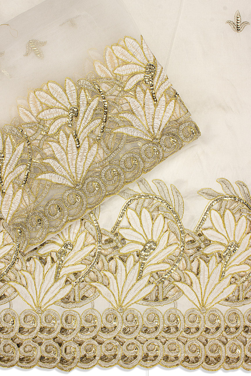 GBL025-WGD - 2pc set, Hand Cut George Lace & Blouse Net Fabric - Off-White & Gold
