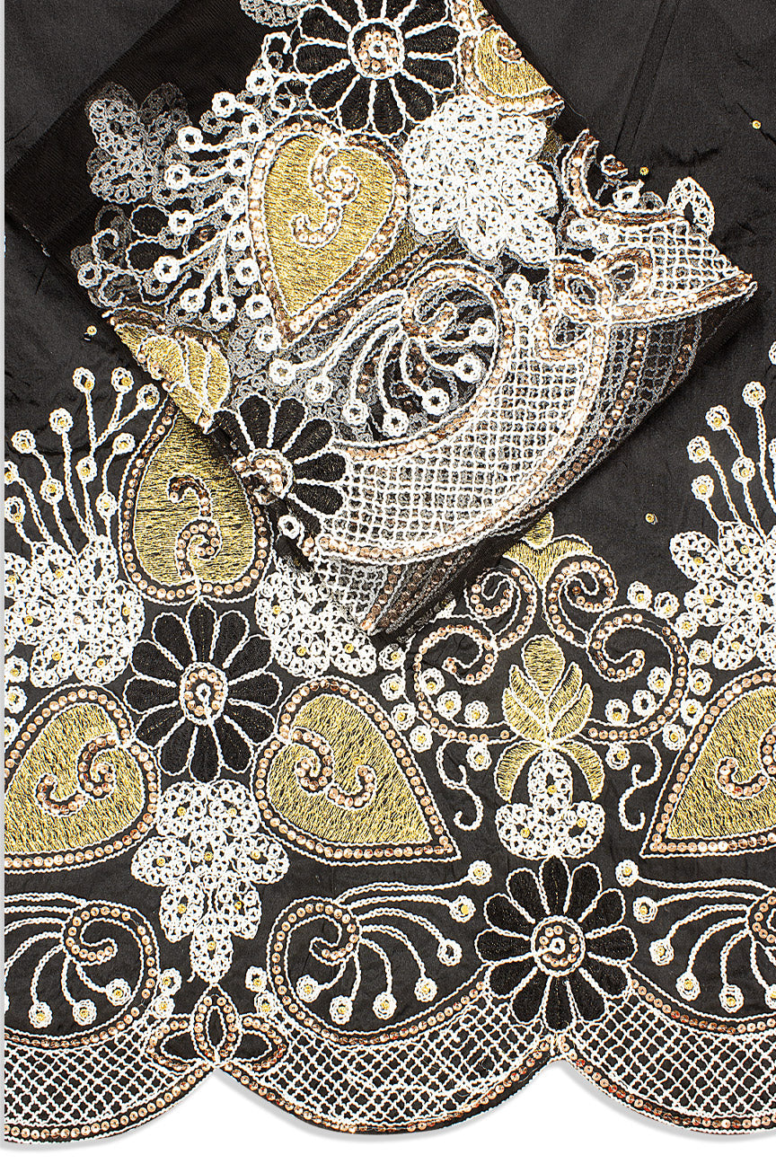 GBL026-BLK - 2pc set, Hand Cut George Lace & Blouse Net Fabric - Black