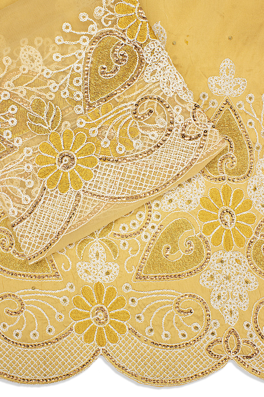 GBL026-CHG - 2pc set, Hand Cut George Lace & Blouse Net Fabric - Champagne Gold